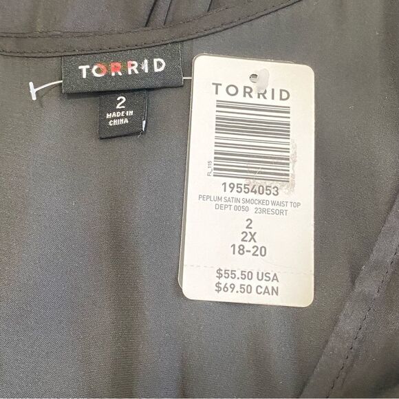 TORRID PEPLUM SATIN SMOCKED WAIST TOP NWT - Picture 9 of 11